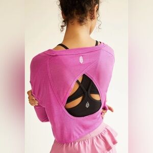 Free People Movement x Pure Barre Magenta Disco Long Sleeve Infinitee Tee Sz L